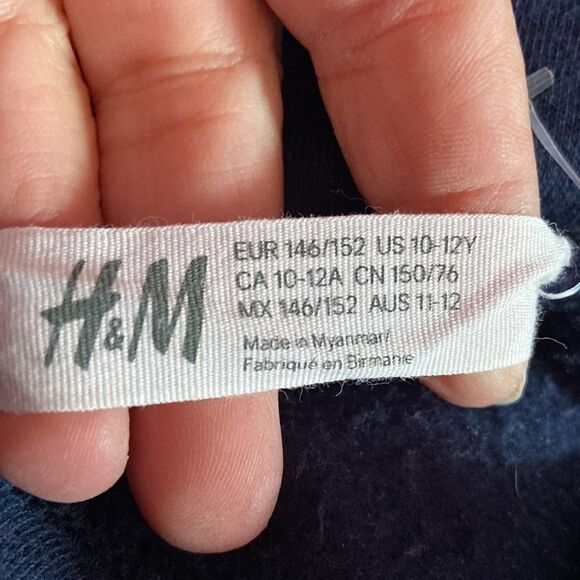 H&M Girl's Pullover Hoodie Dark Blue Size 10/12 Sweatshirt Long Sleeve - Picture 3 of 4